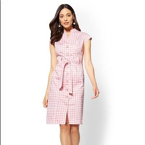 New York & Company Pink Gingham Button-Front Dress